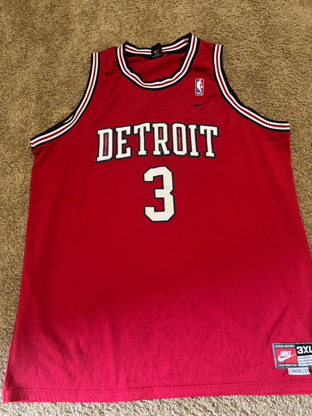 Nike Red Detroit Rashid Wallace #3 Basketball Jersey with White & Black Trim